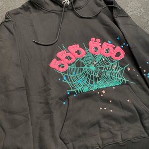 Black Hoodie with Pink and Green Graphic